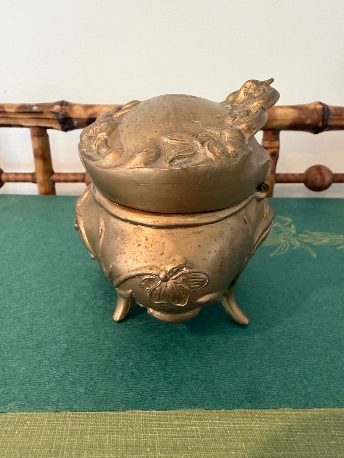 Antique Brainard & Wilson Art Nouveau Gold Gilt Jewelry Box (Design No. 140)