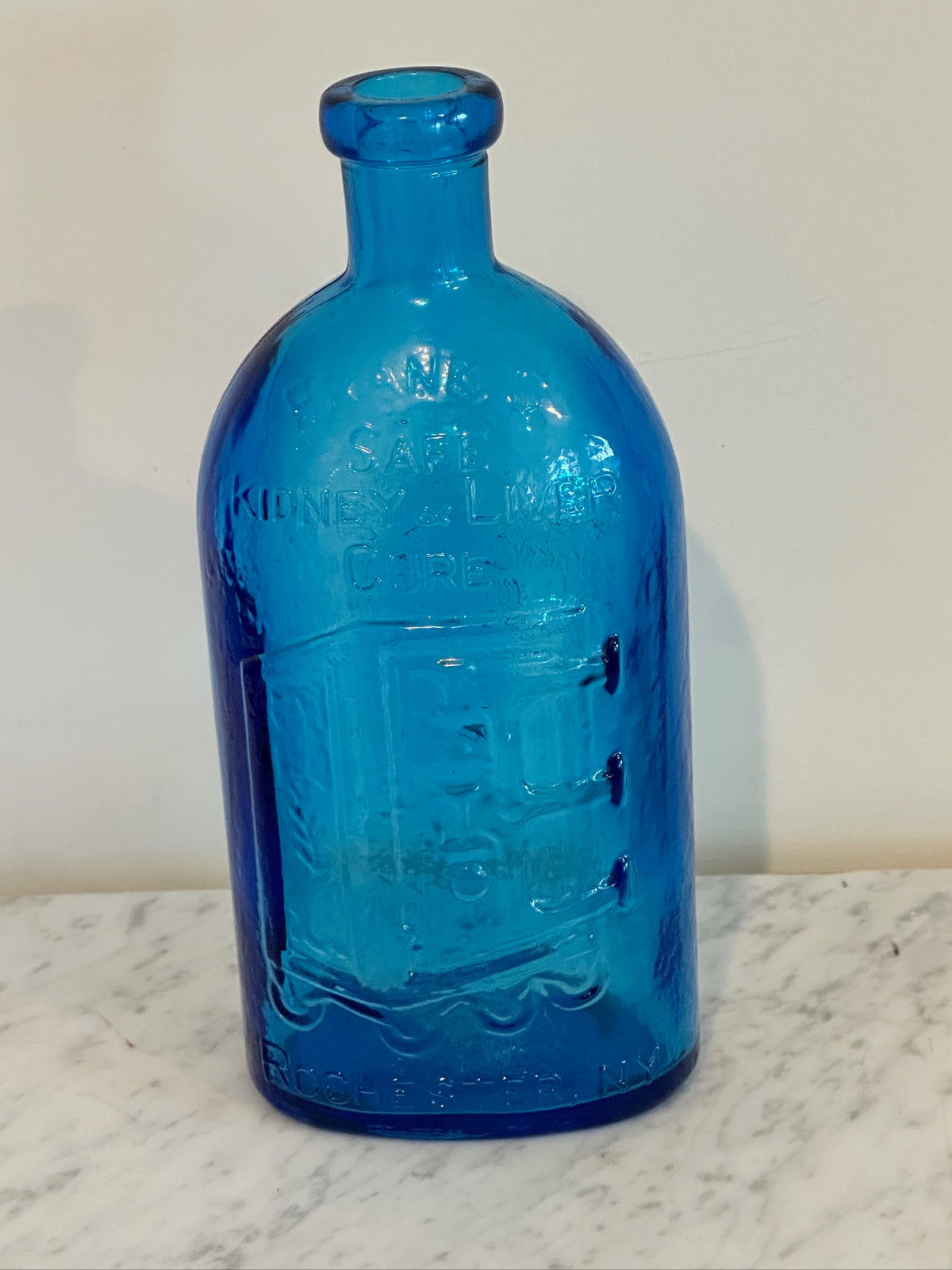 Vintage 9" Wheaton Cobalt Blue Glass Bottle Frank's Safe Kidney & Liver Cure