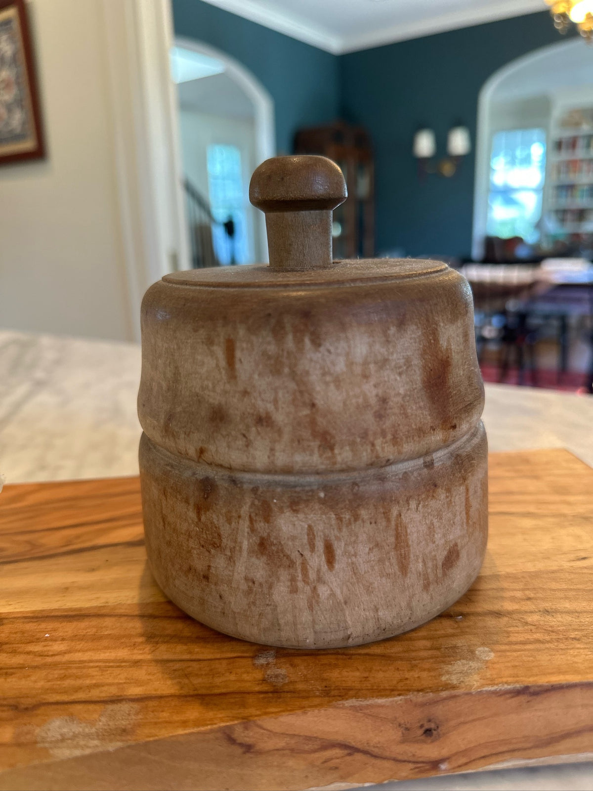Antique 19th Century Wooden Butter Mold and Press - Hand-Carved Pineapple Motif, Primitive Kitchen Americana