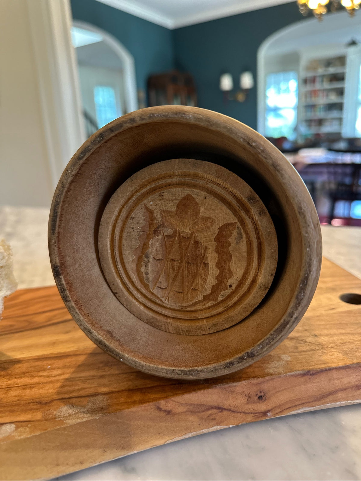 Antique 19th Century Wooden Butter Mold and Press - Hand-Carved Pineapple Motif, Primitive Kitchen Americana
