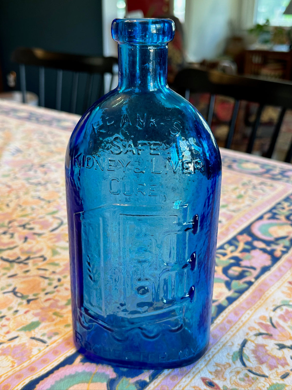Vintage 9" Wheaton Cobalt Blue Glass Bottle Frank's Safe Kidney & Liver Cure