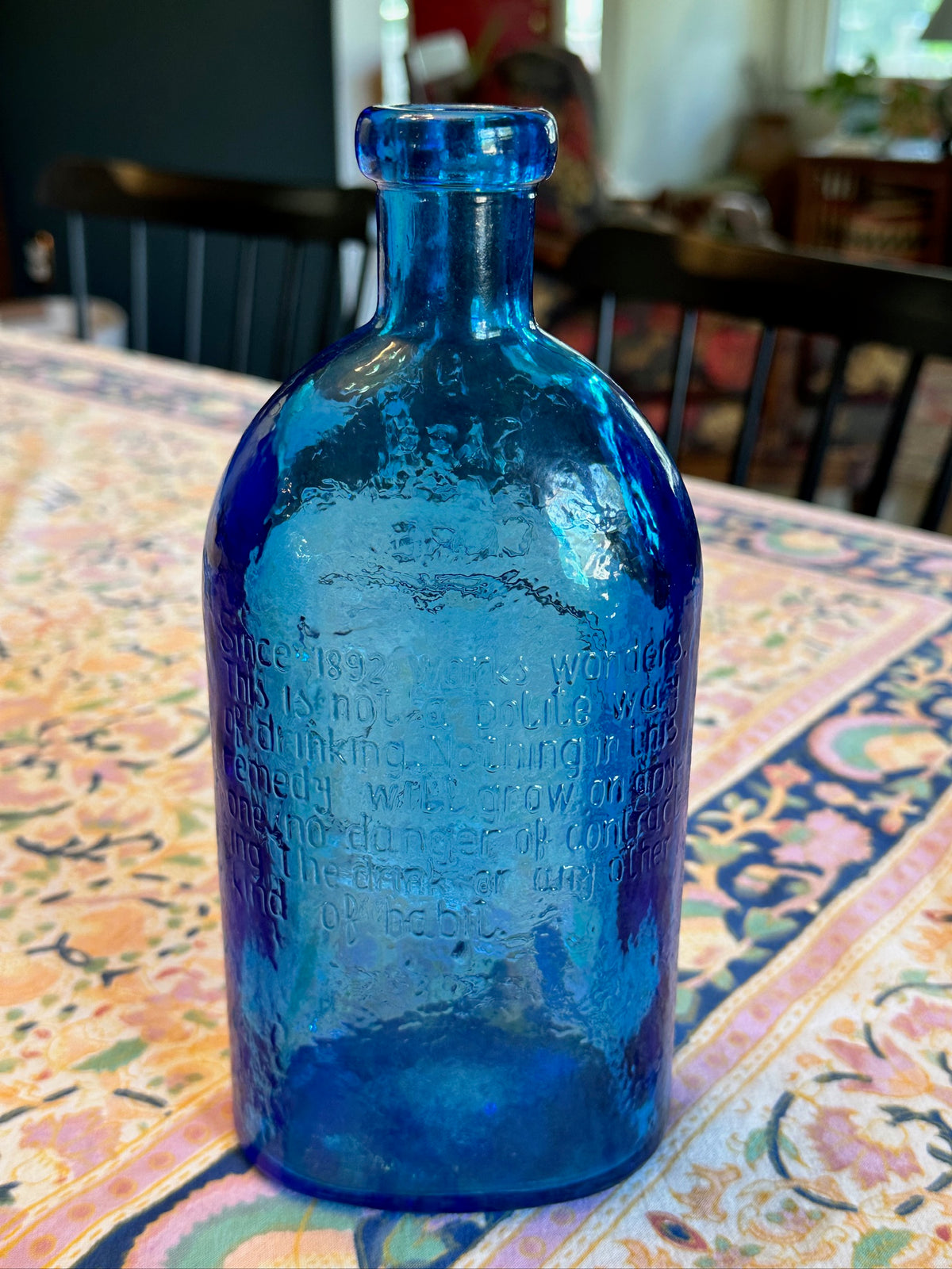 Vintage 9" Wheaton Cobalt Blue Glass Bottle Frank's Safe Kidney & Liver Cure