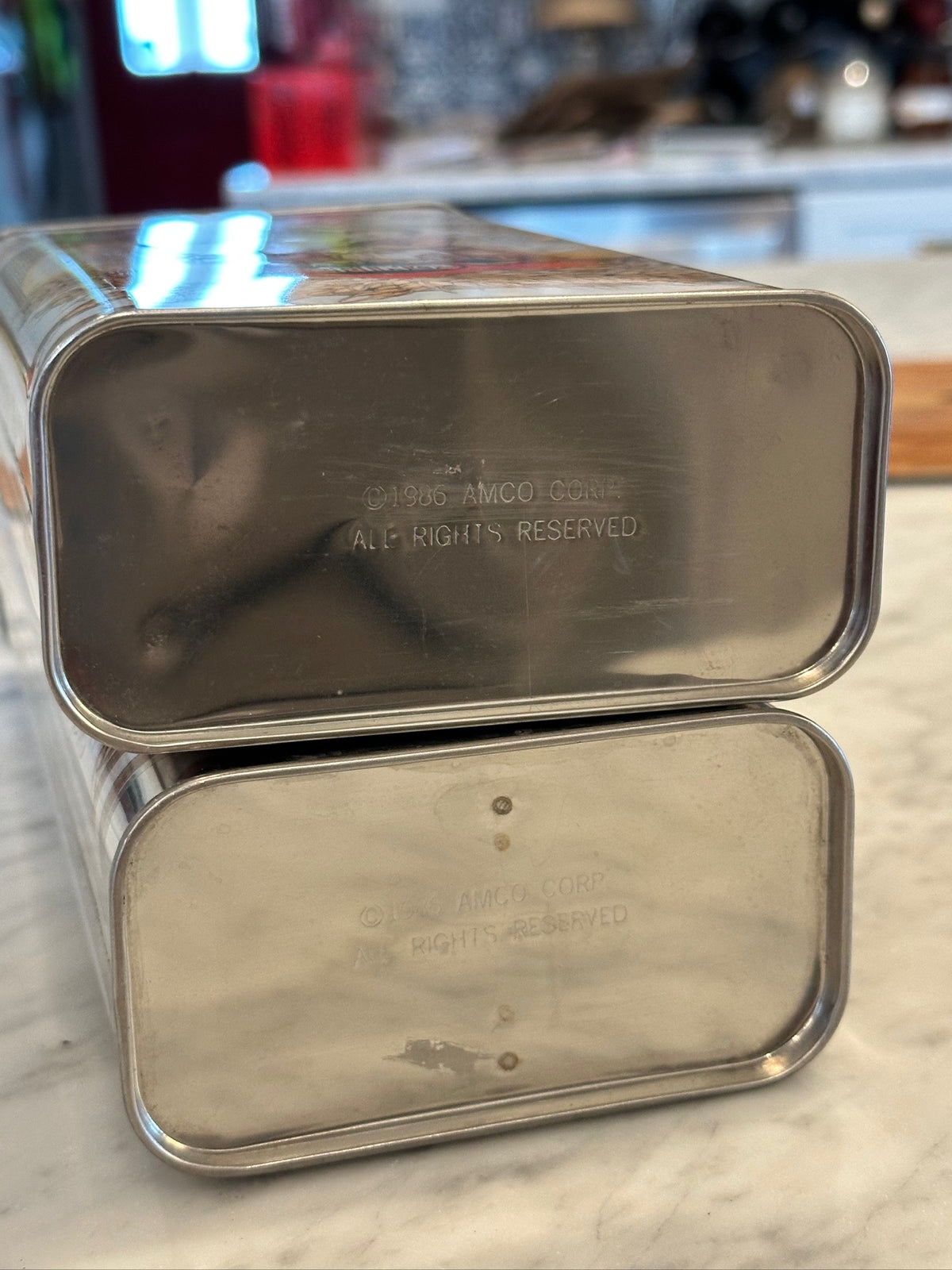VTG 1986 Magazzino Italia Pasta Tin Canister Set 2 AMCO Spaghetti Storage Retro