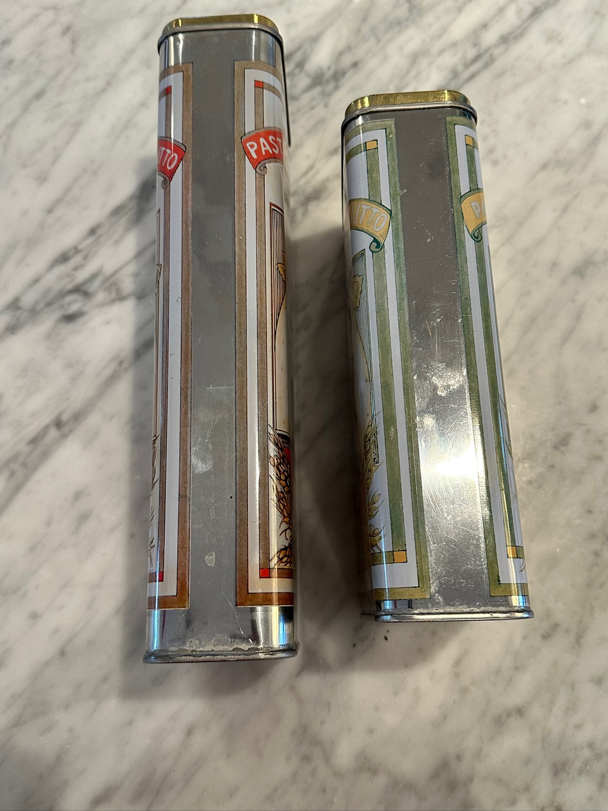 VTG 1986 Magazzino Italia Pasta Tin Canister Set 2 AMCO Spaghetti Storage Retro