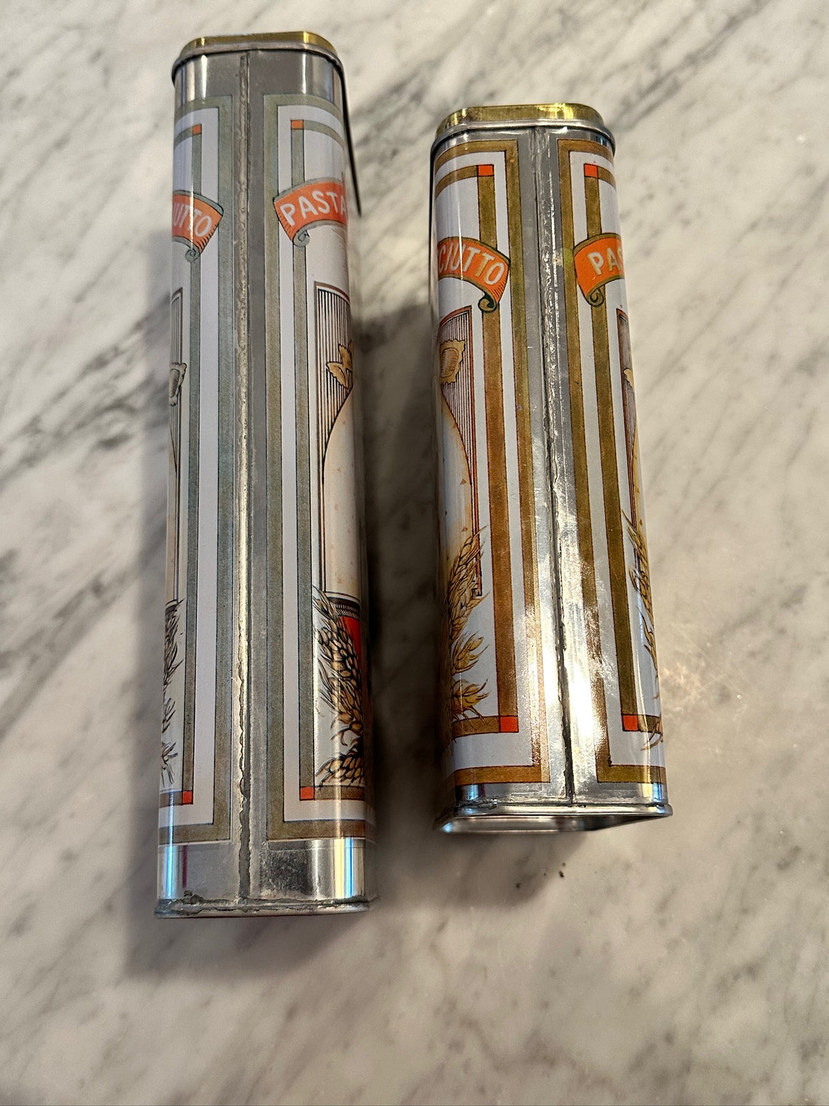 VTG 1986 Magazzino Italia Pasta Tin Canister Set 2 AMCO Spaghetti Storage Retro